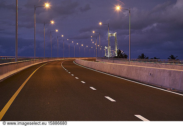 Mozambique  Maputo  Empty Maputo-Katembe Bridge at night