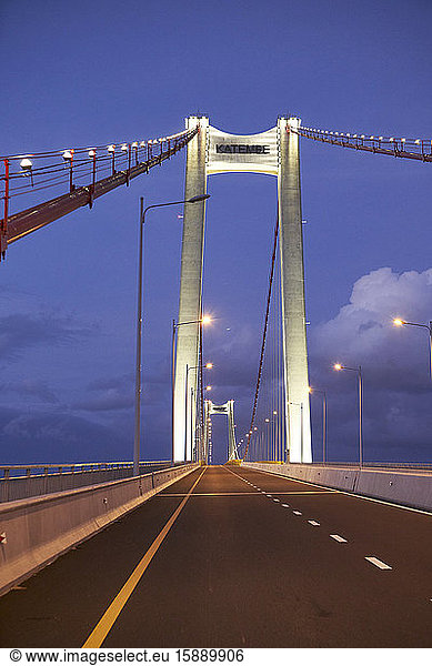 Mozambique  Maputo  Empty Maputo-Katembe Bridge at night