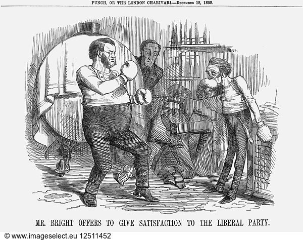 Mr. Bright bietet an  die Liberale Partei zu befriedigen  1858. Künstler: Unbekannt