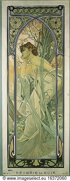 Mucha  Alfons 1860–1939.“Reverie du Soir   1899.Coloured lithograph.Dresden  Staatliches Kupferstichkabinett.