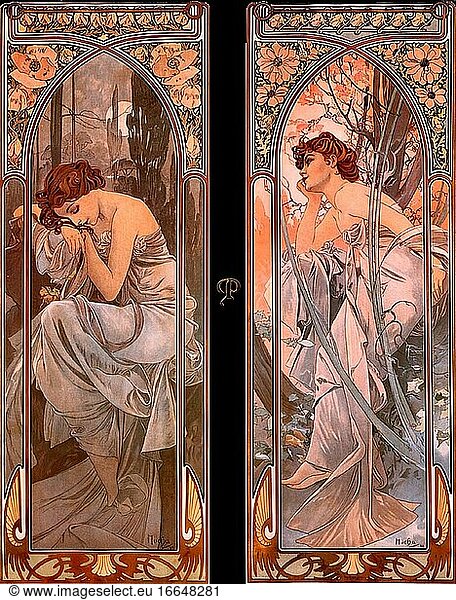 Mucha Alphonse Maria - Evening Reverie - Nocturnal Slumber - Czech Republic and Slovakia School - 19th Century.