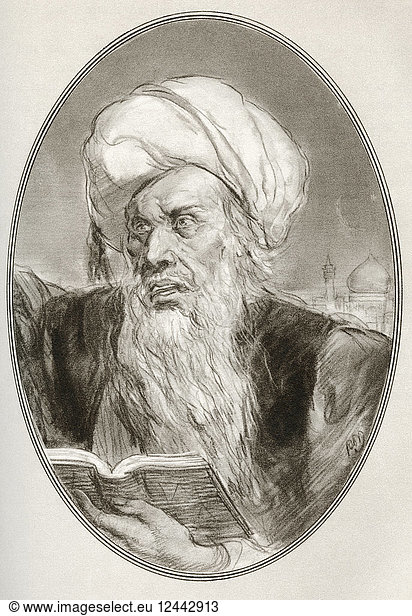 Muhammad  ca. 570 - 632 n. Chr. Begründer des Islam. Illustration von Gordon Ross  amerikanischer Künstler und Illustrator (1873-1946)  aus Living Biographies of Religious Leaders.
