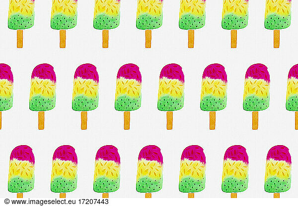 Multi flavored ice cream bars painted on white background