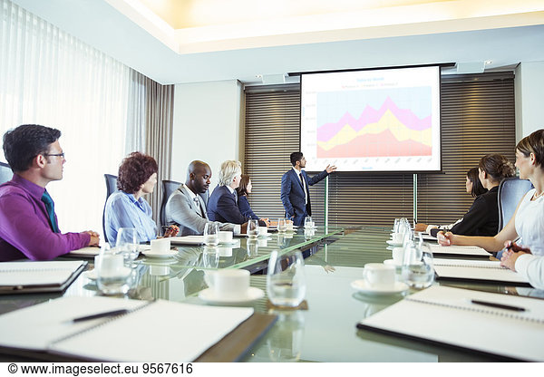 Multiethnic group of people listening to presentation in conference room