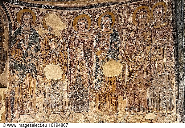 Mural paintings of Ruesta  12th century  fresco torn and transferred to canvas  come from the church of San juan bautista in Ruesta  Diocesan Museum of Jaca  Huesca  Spain.
