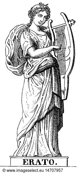 Musen  BeschÃ¼tzerinnen der KÃ¼nste in der griech. Mythologie  Erato  Muse der Liebesdichtung  Xylographie  19. Jahrhundert