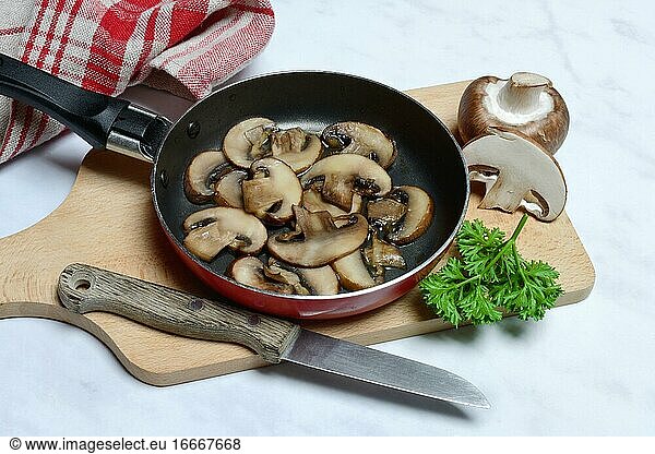 Mushroom  mushroom slices in pan  Germany  Europe