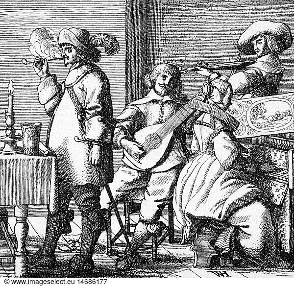 music  concert  house concert  etching by Wenzel Hollar  Germany  1634 - 1635