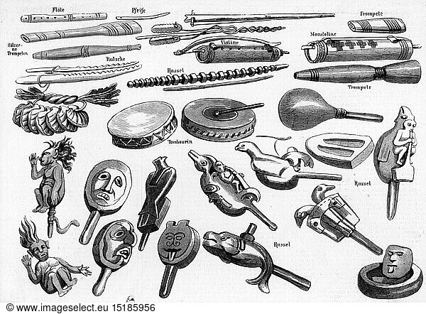 music  instruments  miscellaneous  musical instrument of the North American Indians  wood engraving  2nd half 19th century  North America  America  flute  pipe  flutes  pipes  whistle  whistles  trumpet  trump  trumpets  mandolin  mandolins  ratchet  ratchets  rattle  rattles  tambourine  tambourines  key  keys  wind instruments  wind instrument  aerophone  bowed instrument  bowed instruments  the strings  stringed instrument  string instrument  stringed instruments  string instruments  chordophone  percussion instrument  percussion instruments  idiophone  indigenous  clipping  cut out  cut-out  cut-outs  no-people  musical instrument  instrument  musical instruments  instruments  Red Indian  Indian  Red Indians  Indians  historic  historical