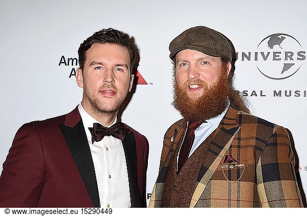 Musicians T.J. Osborne (L) and John Osborne of Brothers Osborne arrive at Universal Music Group's 2016 GRAMMY After Party at The Theatre At The Ace Hotel on February 15  2016 in Los Angeles