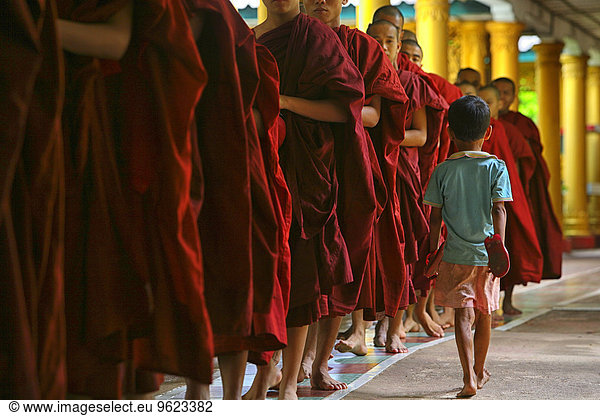 Myanmar  Bago City  Buddhist monks walking