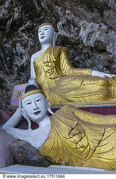 Myanmar  Kayin State  Hpa-an  Buddha statues inside Kaw Ka Thawng Cave