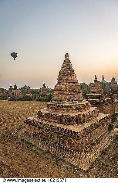 Myanmar  Mandalay Region  Bagan  Ancient stupas at dawn