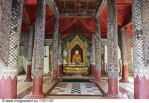 Myanmar  Mandalay Region  Bagan  Ornate interior of Shwezigon Pagoda