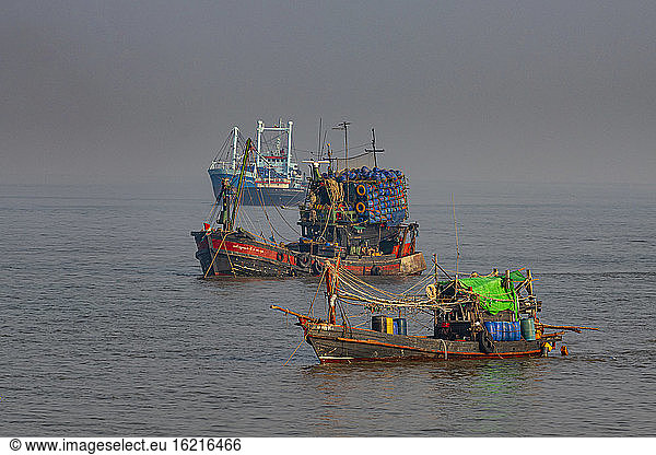 Myanmar  Myeik  Fishing boats on sea