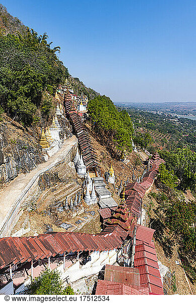 Myanmar  Shan State  Pindaya  Covered walkway leading to Pindaya Caves in summer