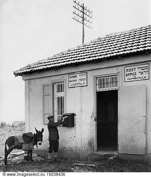 Nahalal  Israel / Palestine  founded in 1921. The Jewish settlement Nahalal im Emek Hajardem (Jordan valley)  designed by the German architect Richard Kaufmann during the time of the British Mandate 1920/22–48: Post Office  exterior view. Photo  undated  1930's.