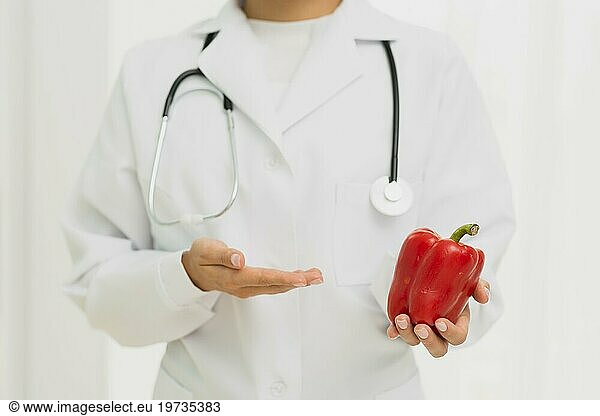 Nahaufnahme Arzt mit Stethoskop Paprika