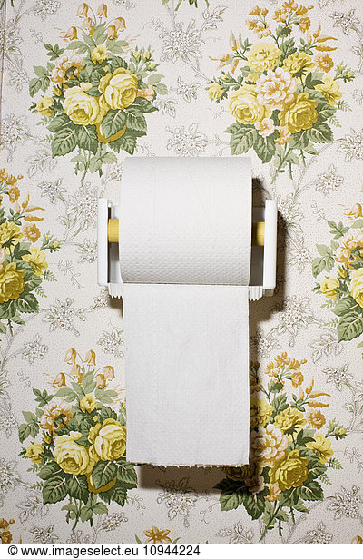 Nahaufnahme von Toilettenpapier an der Wand mit Vorlage