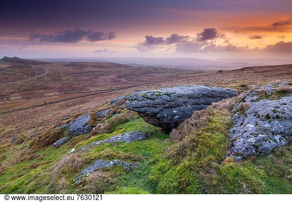 nahe Felsbrocken Europa Großbritannien Ansicht Devon England Moor