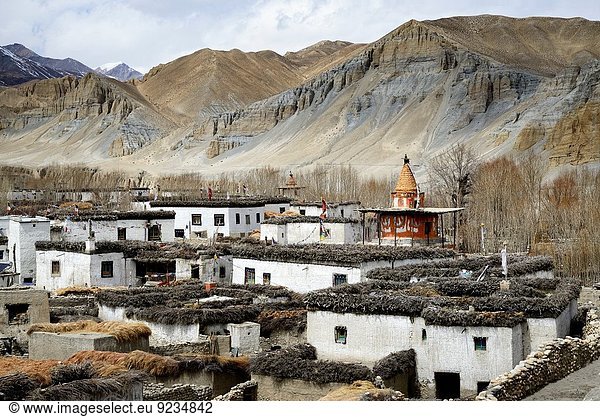 nahe Gebäude Dorf Stupa Grenze Mustang Nepal Tibet