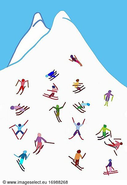 Naive illustration  children drawing  skier on the slope  winter sports