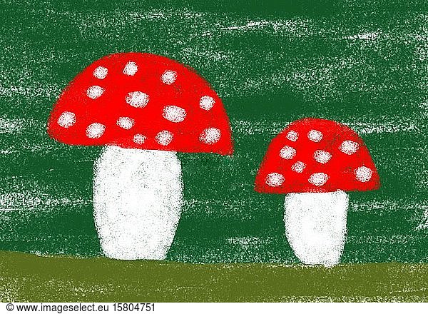 Naive illustration  children's drawing  toadstools  Germany  Europe
