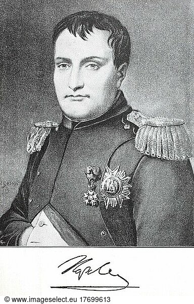 Napoleon Bonaparte  15 August 1769  5 May 1821  als Kaiser Napoleon I. französisch Napoleon Bonaparte  war ein französischer General  revolutionärer Diktator und Kaiser der Franzosen  Historisch  digital restaurierte Reproduktion einer Vorlage aus dem 19. Jahrhundert