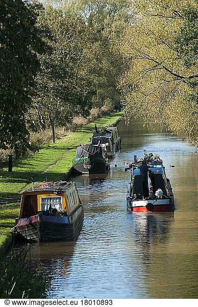 Narrow boats on the canal  Shropshire Union Canal  Beeston  Tarporley  Cheshire  England  United Kingdom  Europe