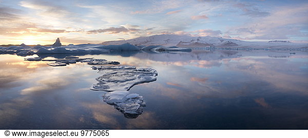 Nationalpark Panorama Winter Ecke Ecken Sonnenuntergang über Vatnajökull Ansicht Eis Island Jökulsárlón Lagune