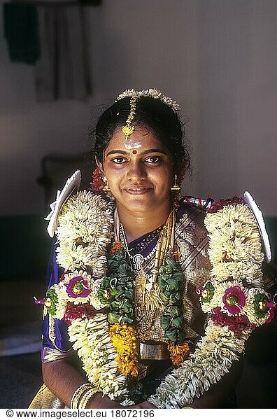 Nattukottai Chettiar  Braut der Gemeinschaft Nagarathar  Chettinad  Tamil Nadu  Indien  Asien