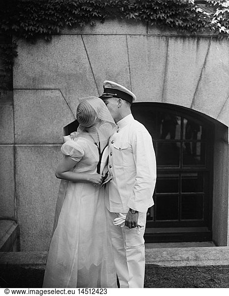 Naval Couple Kissing  U.S. Naval Academy  Annapolis  Maryland  USA  Harris & Ewing  May 1930