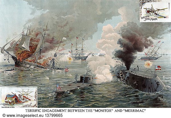 Naval Engagement of the Monitor & Merrimack or the Battle of Hampton Roads 1862
