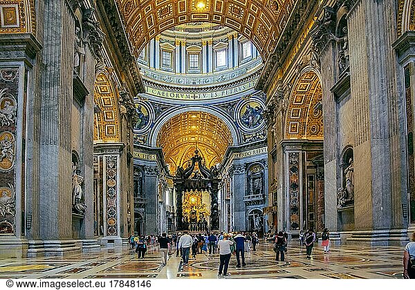 Nave with main altar in St. Peter's Basilica  Rome  Lazio  Central Italy  Italy  Europe