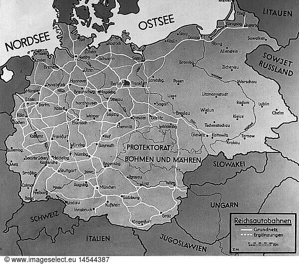 Nazism / National Socialism  architecture  autobahn construction  net of the autobahns of the Third Reich with supplemental routes  map  December 1940