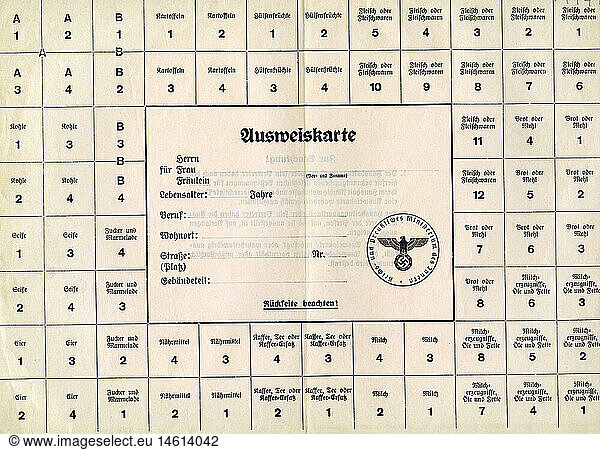 Nazism / National Socialism  documents  ration card for coal  soap and food  blank  1941