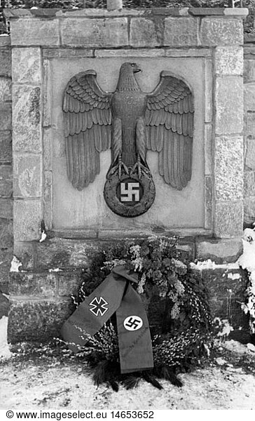Nazism / National Socialism  emblems  imperial eagle (Reichsadler) at the entrance of a German military cemetery  circa 1942