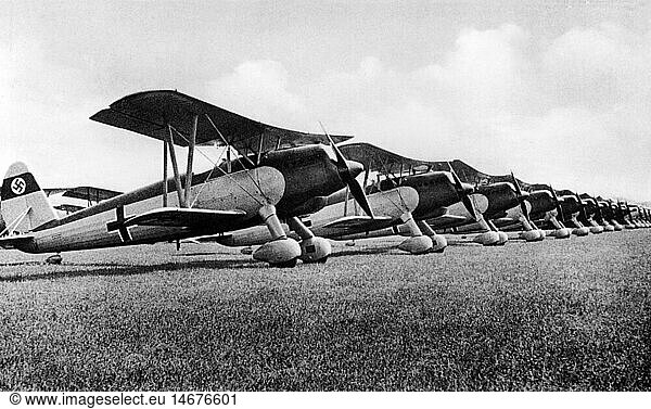 Nazism / National Socialism  military  Luftwaffe (German Air Force)  aeroplanes  squadron of Arado Ar 68  late 1930s