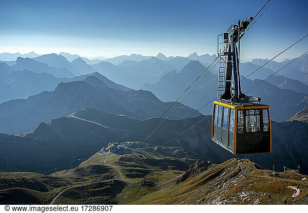 Nebelhorn Cable Car with foggy peaks in background