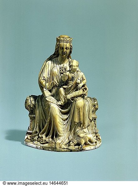 NEG Ãœ Kunst  Skulptur  Maria mit dem Kind  um 1220 / 1230  Elfenbein  Museum fÃ¼r Kunst und Gewerbe  Hamburg  Deutschland