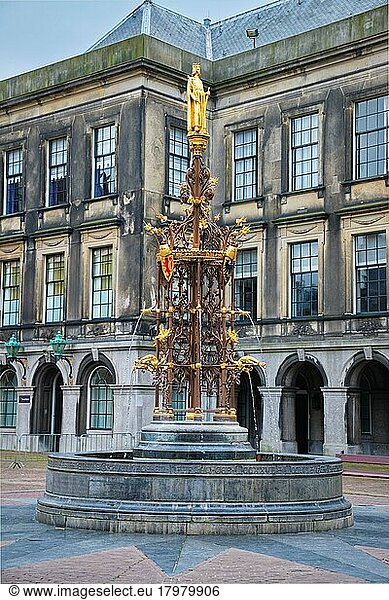 Neo-Gothic fountain fountain in the Binnenhof complex  The Hague  Nethernalnds