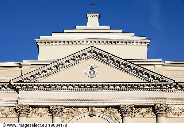 Neoclassical St. Anne's Church architectural details  built in 18th century in Warsaw  Poland  Europe