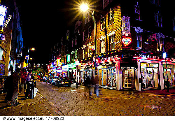 Neon Lights From The Indian Restaurants In Brick Lane  East London  London  Uk