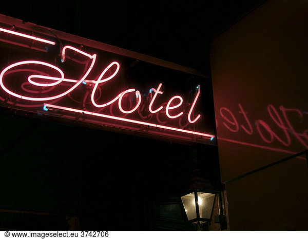 Neon sign of a hotel  Paris  France  Europe