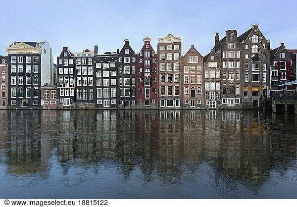 Netherlands  North Holland  Amsterdam  Row of townhouses along canal
