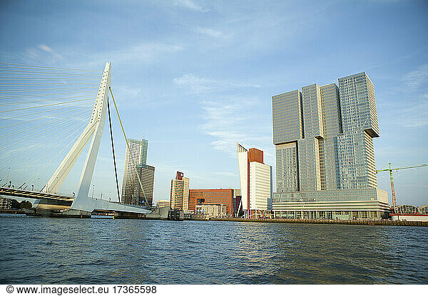 Netherlands  South Holland  Rotterdam  Erasmusbrug with hotel in background