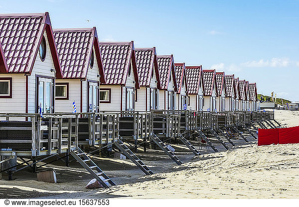 Netherlands  Zeeland  Domburg  row of wooden houses on sandy beach