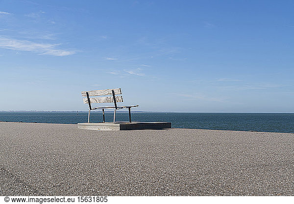 Netherlands  Zeeland  Veere  Westenshouwen  bench overlooking tranquil sea