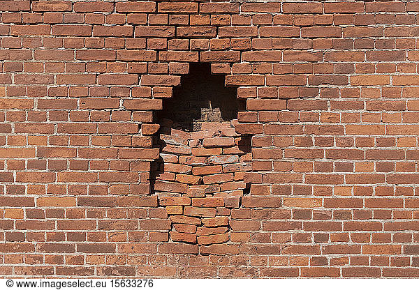 Netherlands  Zeeland  Veere  Westenshouwen  hole in red brick wall