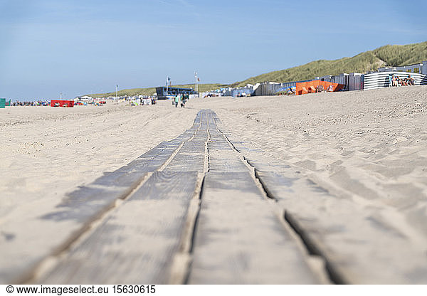 Netherlands  Zeeland  Vrouwenpolder  wooden footpath on sandy beach